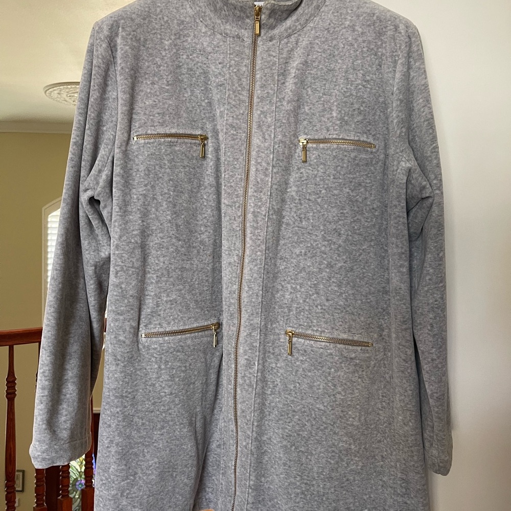 Beautifully embellished long velour jacket. EUC. Matching pants also available.